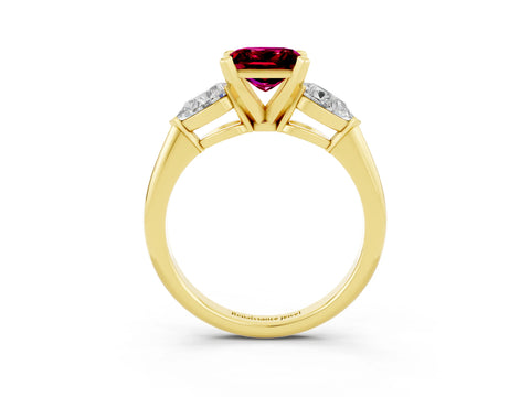 Yellow gold Three-Stone Princess Cut Garnet Ring with Pear Side Stones and Four-Prong Setting_3