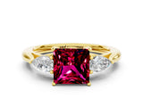 Yellow gold Three-Stone Princess Cut Garnet Ring with Pear  Side Stones in Four-Prong Setting_12