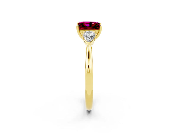 Yellow gold Three-Stone Princess Cut Garnet Ring with Pear  Side Stones in Four-Prong Setting