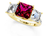 Yellow gold Three-Stone Princess Cut Garnet Ring with Round  Pavé Band and Prong Setting_13