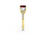 Yellow gold Three-Stone Princess Cut Garnet Ring with Round  Pavé Band and Prong Setting_14