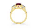 Yellow gold Three-Stone Princess Cut Garnet Ring with Round  Pavé Band and Prong Setting_15
