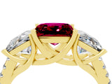Yellow gold Three-Stone Princess Cut Garnet Ring with Round  Pavé Band and Prong Setting_16