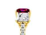 Yellow gold Three-Stone Princess Cut Garnet Ring with Round  Pavé Band and Prong Setting_17