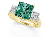 Yellow gold Three-Stone Princess Cut Green Sapphire Braided Band Ring with Four-Prong Setting_13