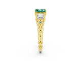 Yellow gold Three-Stone Princess Cut Green Sapphire Braided Band Ring with Four-Prong Setting_14