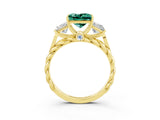 Yellow gold Three-Stone Princess Cut Green Sapphire Braided Band Ring with Four-Prong Setting_15