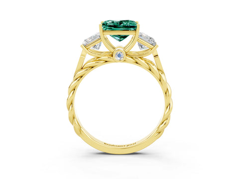 Yellow gold Three-Stone Princess Cut Green Sapphire Braided Band Ring with Four-Prong Setting_15