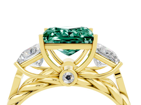 Yellow gold Three-Stone Princess Cut Green Sapphire Braided Band Ring with Four-Prong Setting_16