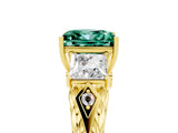 Yellow gold Three-Stone Princess Cut Green Sapphire Braided Band Ring with Four-Prong Setting_17