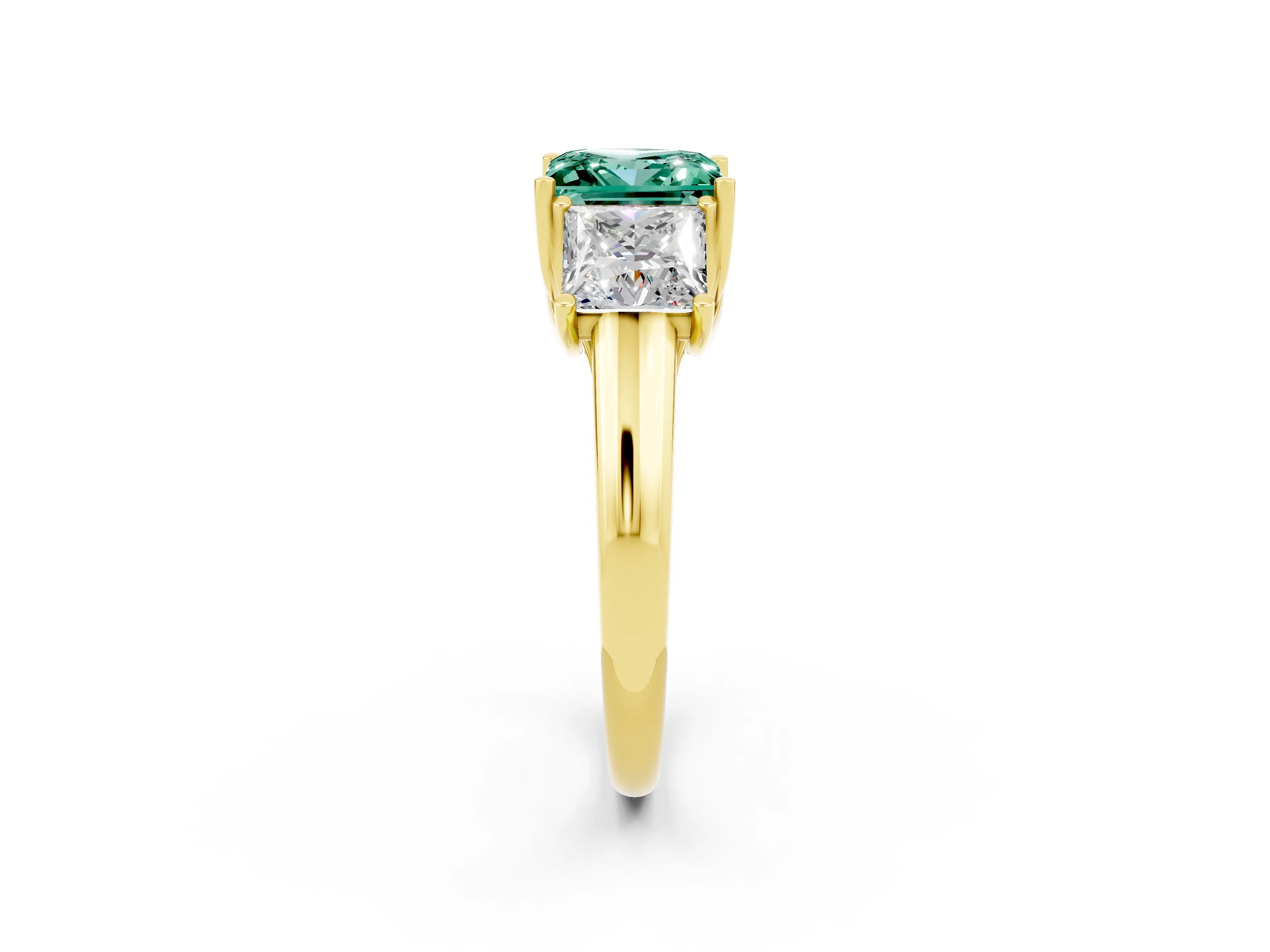 Yellow gold Three-Stone Princess Cut Green Sapphire Engagement Ring with Prong Setting_2