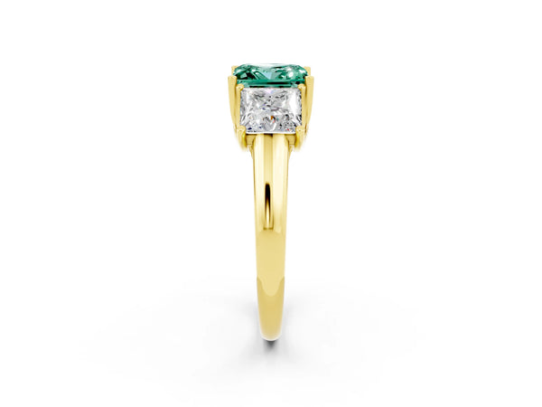 Yellow gold Three-Stone Princess Cut Green Sapphire Engagement Ring with Prong Setting