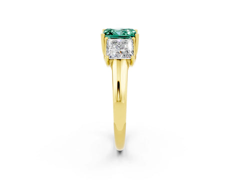 Yellow gold Three-Stone Princess Cut Green Sapphire Engagement Ring with Prong Setting_2