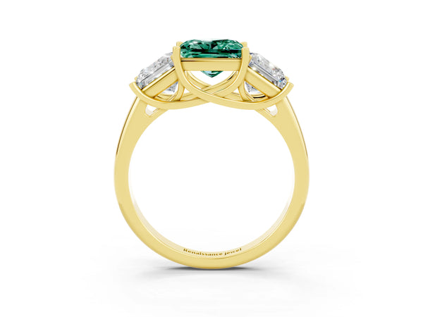 Yellow gold Three-Stone Princess Cut Green Sapphire Engagement Ring with Prong Setting