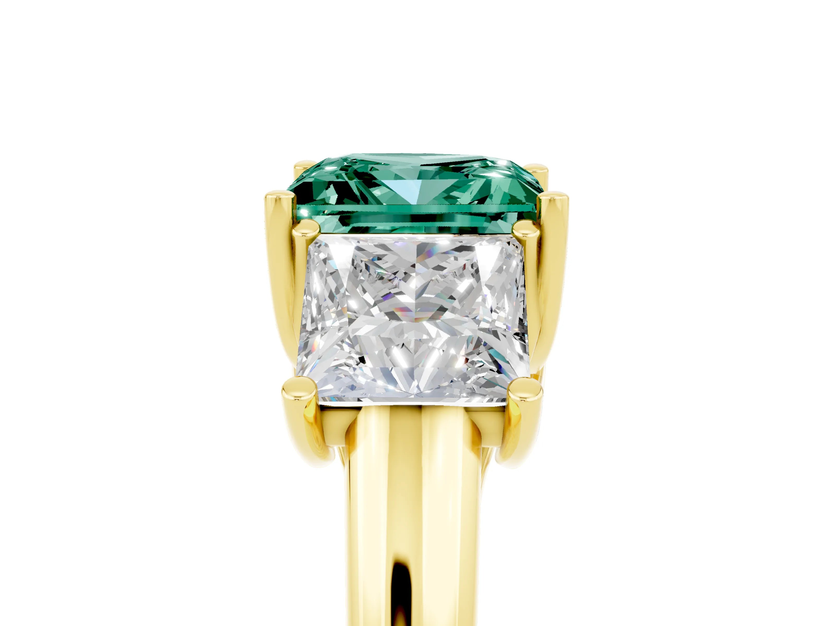 Yellow gold Three-Stone Princess Cut Green Sapphire Engagement Ring with Prong Setting_5