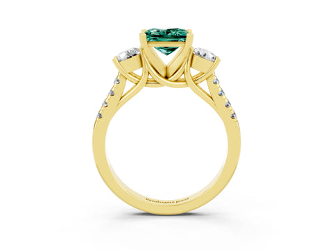 Yellow gold Three-Stone Princess Cut Green Sapphire Pavé Band with Four-Prong Setting_3