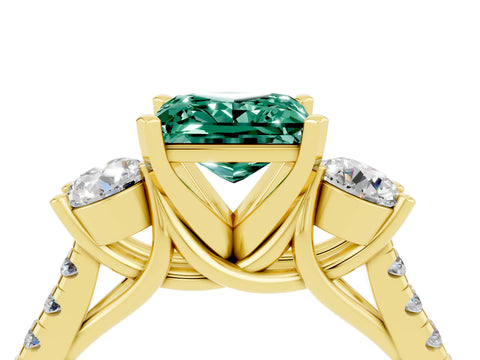 Yellow gold Three-Stone Princess Cut Green Sapphire Pavé Band with Four-Prong Setting_4