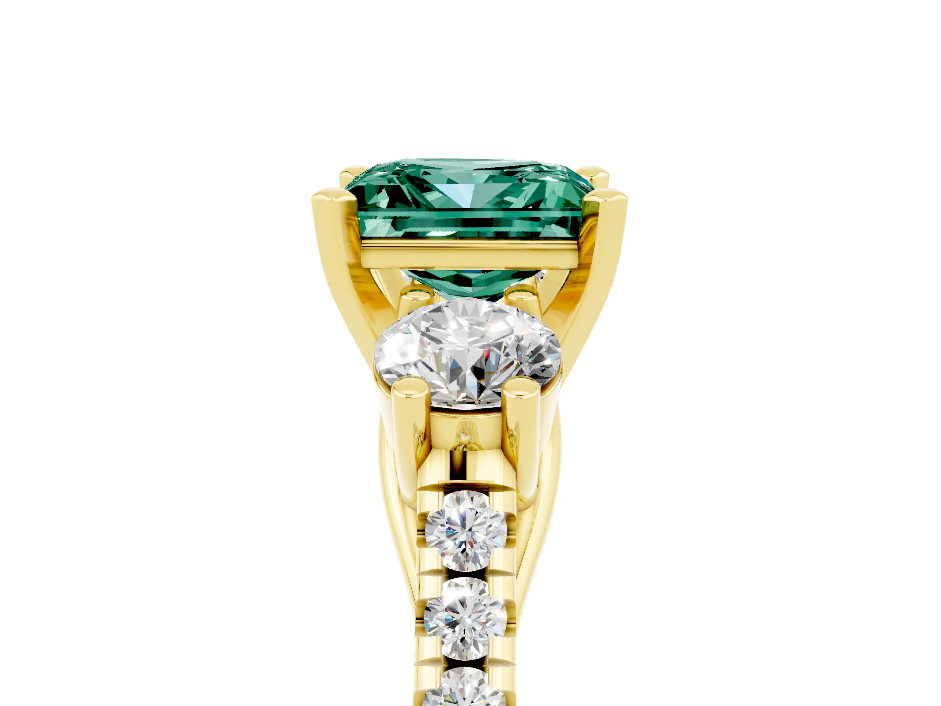 Yellow gold Three-Stone Princess Cut Green Sapphire Pavé Band with Four-Prong Setting_5