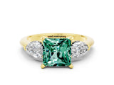Yellow gold Three-Stone Princess Cut Green Sapphire Ring with Pear Side Stones and Four-Prong Setting