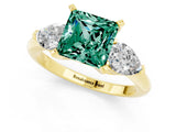 Yellow gold Three-Stone Princess Cut Green Sapphire Ring with Pear Side Stones and Four-Prong Setting_1