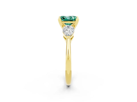 Yellow gold Three-Stone Princess Cut Green Sapphire Ring with Pear Side Stones and Four-Prong Setting_2
