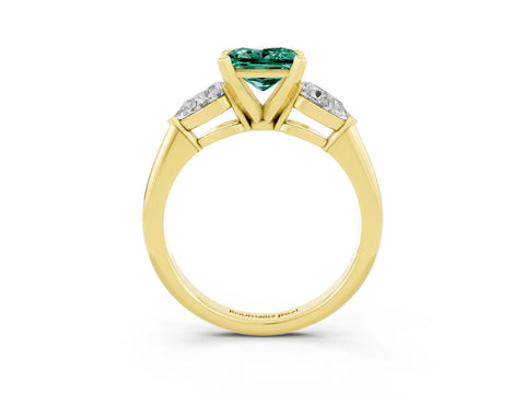 Yellow gold Three-Stone Princess Cut Green Sapphire Ring with Pear Side Stones and Four-Prong Setting_3
