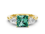 Yellow gold Three-Stone Princess Cut Green Sapphire Ring with Pear  Side Stones in Four-Prong Setting_12