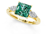 Yellow gold Three-Stone Princess Cut Green Sapphire Ring with Pear  Side Stones in Four-Prong Setting_13