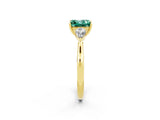 Yellow gold Three-Stone Princess Cut Green Sapphire Ring with Pear  Side Stones in Four-Prong Setting_14