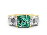 Yellow gold Three-Stone Princess Cut Green Sapphire Ring with Round  Pavé Band and Prong Setting_12