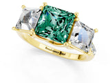 Yellow gold Three-Stone Princess Cut Green Sapphire Ring with Round  Pavé Band and Prong Setting_13