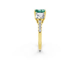 Yellow gold Three-Stone Princess Cut Green Sapphire Ring with Round  Pavé Band and Prong Setting_14