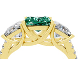 Yellow gold Three-Stone Princess Cut Green Sapphire Ring with Round  Pavé Band and Prong Setting_16