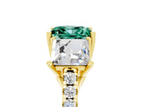 Yellow gold Three-Stone Princess Cut Green Sapphire Ring with Round  Pavé Band and Prong Setting_17