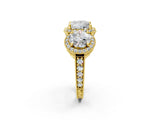 Yellow gold Three-Stone Princess Cut Halo Diamond Milgrain Band with Four-Prong Setting_5