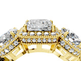Yellow gold Three-Stone Princess Cut Halo Diamond Milgrain Band with Four-Prong Setting_7