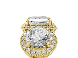Yellow gold Three-Stone Princess Cut Halo Diamond Milgrain Band with Four-Prong Setting_8