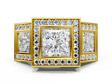 Yellow gold Three-Stone Princess Cut Halo Pavé Diamond Ring_3