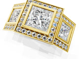 Yellow gold Three-Stone Princess Cut Halo Pavé Diamond Ring_4