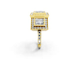 Yellow gold Three-Stone Princess Cut Halo Pavé Diamond Ring_5