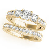 Yellow gold Three-Stone Princess Cut Milgrain Pavé Engagement Ring 1