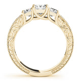 Yellow gold Three-Stone Princess Cut Milgrain Pavé Engagement Ring 2