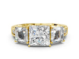 Yellow gold Three-Stone Princess Cut Milgrain Pavé Engagement Ring_3
