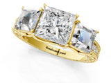 Yellow gold Three-Stone Princess Cut Milgrain Pavé Engagement Ring_4