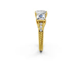 Yellow gold Three-Stone Princess Cut Milgrain Pavé Engagement Ring_5