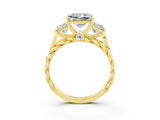 Yellow gold Three-Stone Princess Cut Moissanite Braided Band Ring with Four-Prong Setting_48