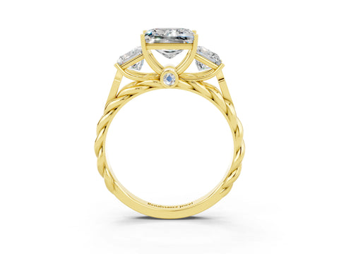 Yellow gold Three-Stone Princess Cut Moissanite Braided Band Ring with Four-Prong Setting_48