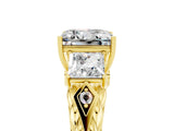 Yellow gold Three-Stone Princess Cut Moissanite Braided Band Ring with Four-Prong Setting_50
