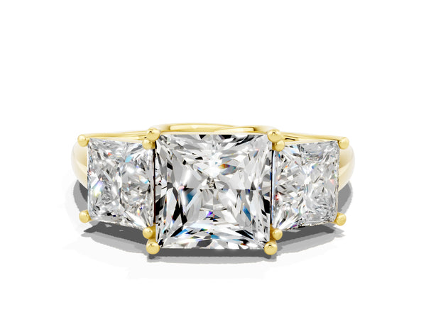 Yellow gold Three-Stone Princess Cut Moissanite Engagement Ring with Prong Setting