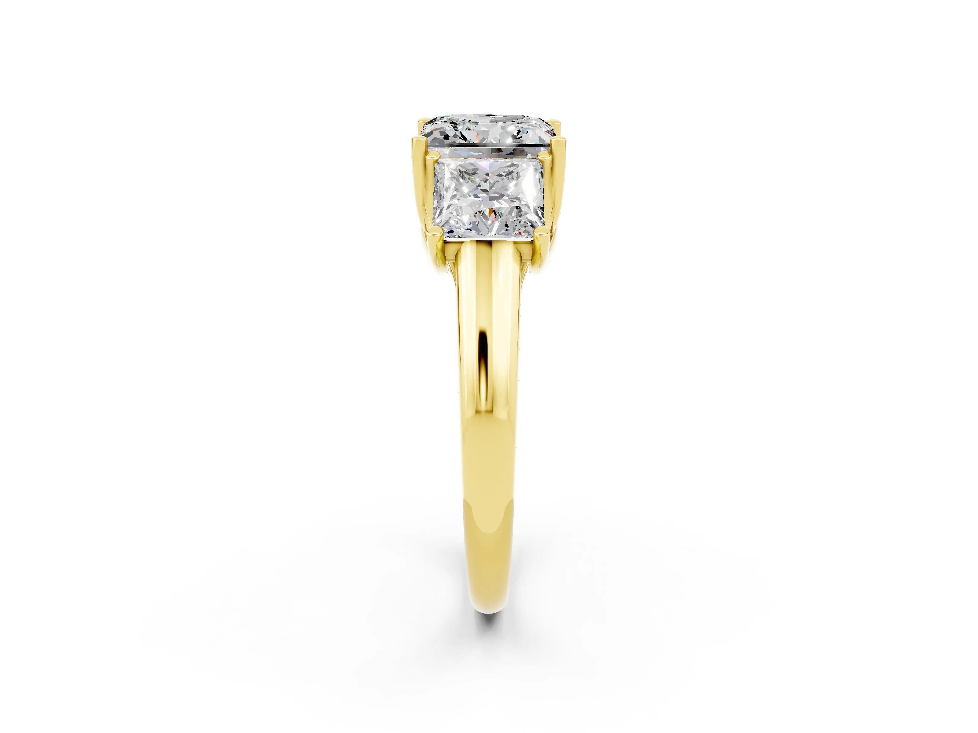 Yellow gold Three-Stone Princess Cut Moissanite Engagement Ring with Prong Setting_2